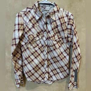 Rank 45 men’s western button down Plaid Shirt - maroon and White size Xs